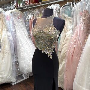 Elegant Black and Silver Embellished Evening Gown